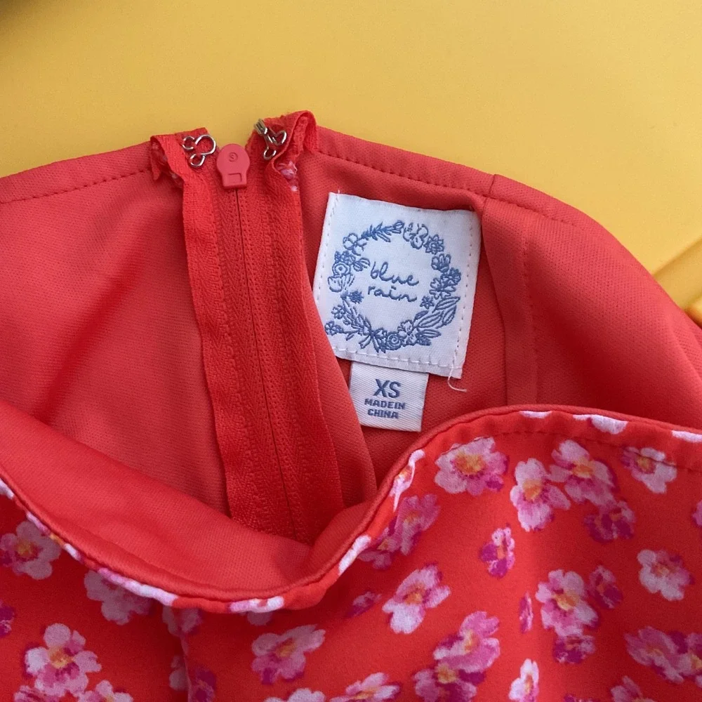 Blue Rain Womens‎ XS Orange Floral Mini Skirt Boho Zip Back Ruffles